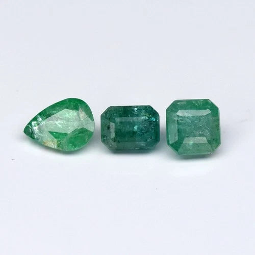 0.92 ct Natural Green Emerald Lot of 3 (Pear & Octagon) 3.8 x 3.8 to 5.0 x 3.8 mm – Ethiopia